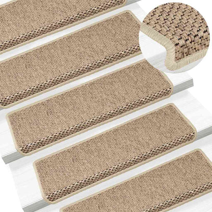 Tappeti Autoadesivi Scale Aspetto Sisal 15 pz 65x21x4 cm Sabbia