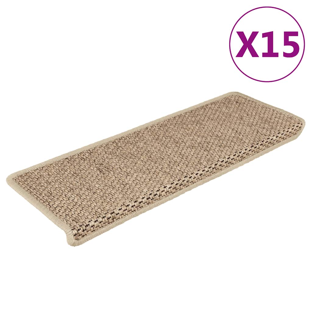 Tappeti Autoadesivi Scale Aspetto Sisal 15 pz 65x21x4 cm Sabbia