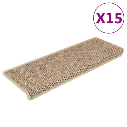 Tappeti Autoadesivi Scale Aspetto Sisal 15 pz 65x21x4 cm Sabbia