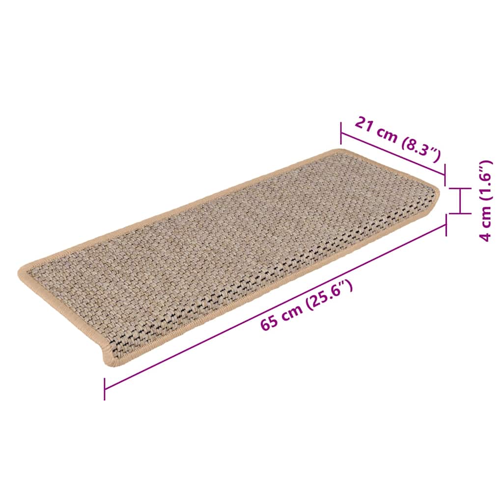 Tappeti Adesivi Scale Aspetto Sisal 15pz 65x21x4cm Beige Chiaro | homemem39