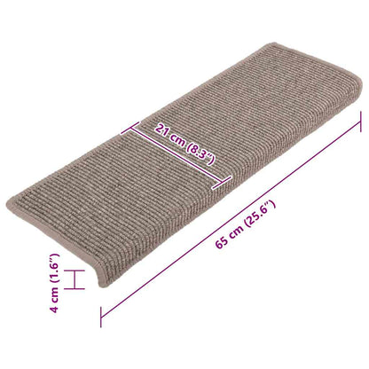 Tappetini per scale 15 pz 65x21x4 cm Beige scuro con bordo rettangolare