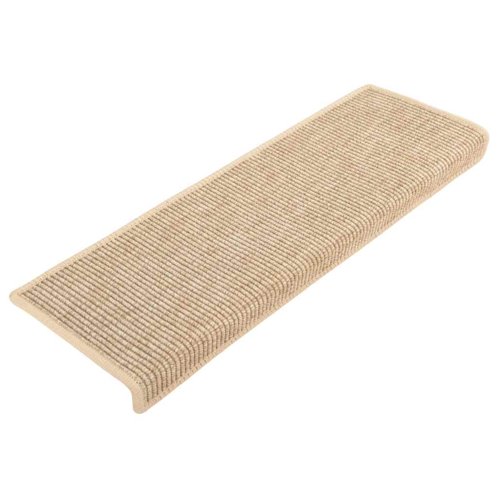 Tappetini per scale 15 pz 65x21x4 cm Beige chiaro Bordo rettangolare