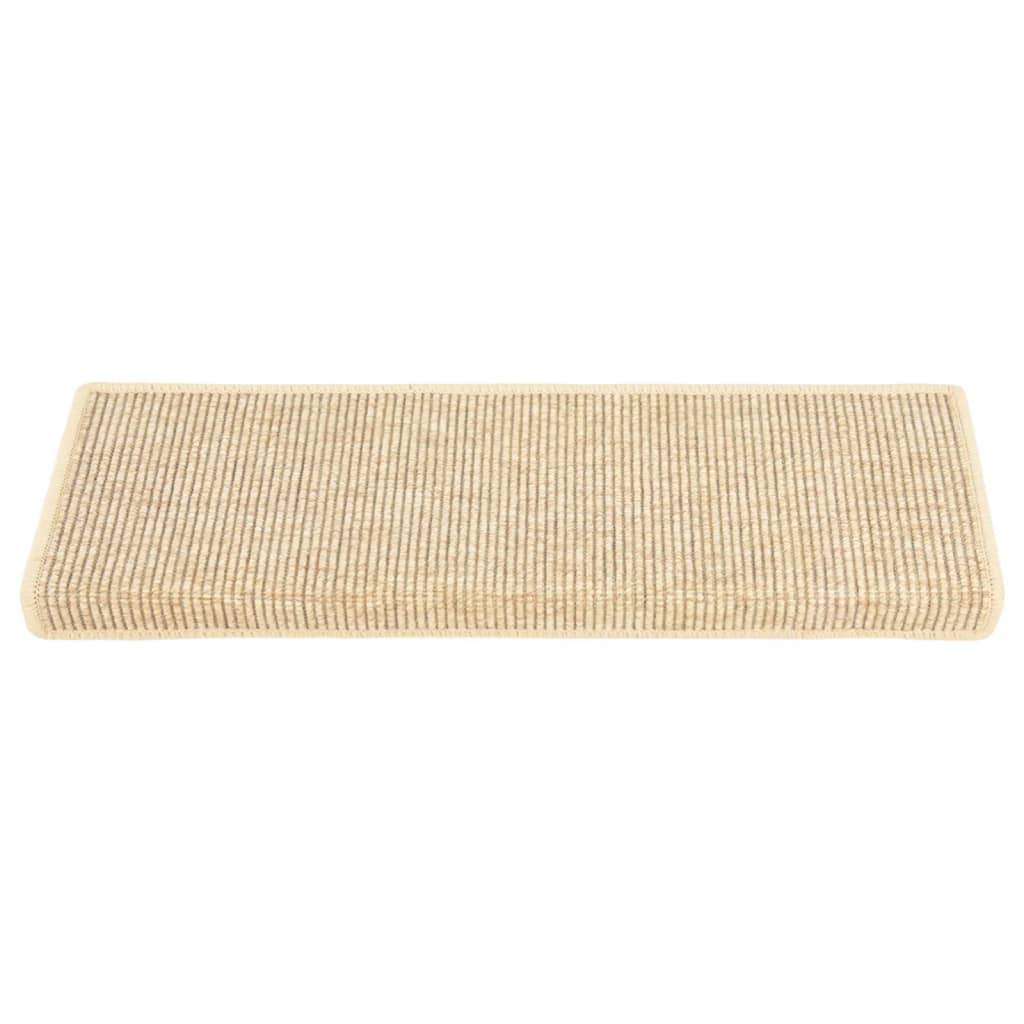 Tappetini per scale 15 pz 65x21x4 cm Beige chiaro Bordo rettangolare