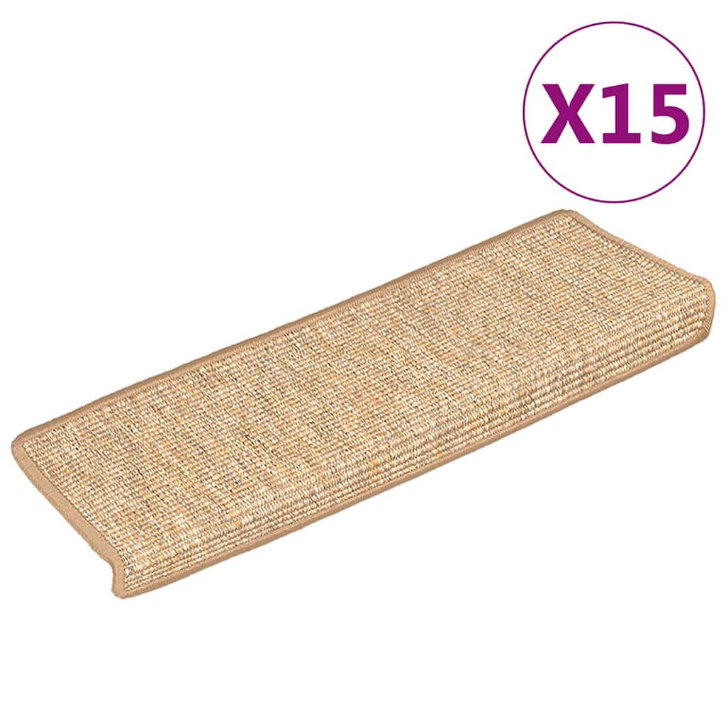 Tappetini per scale 15 pz 65x21x4 cm Marrone chiaro Bordo rettangolare | homemem39