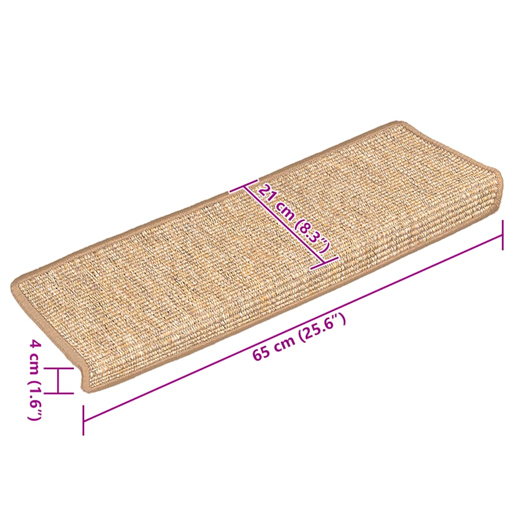 Tappetini per scale 15 pz 65x21x4 cm Marrone chiaro Bordo rettangolare | homemem39