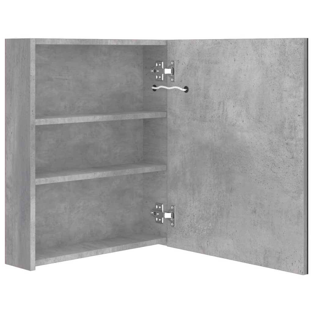 Armadietto Bagno con Specchio e LED Grigio Cemento 50x14x60 cm | homemem39