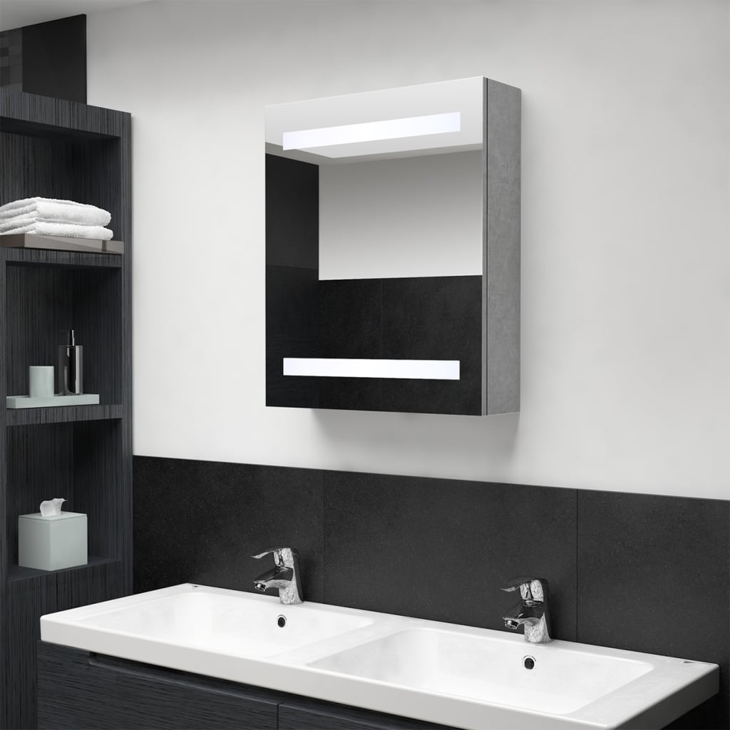 Armadietto Bagno con Specchio e LED Grigio Cemento 50x14x60 cm | homemem39
