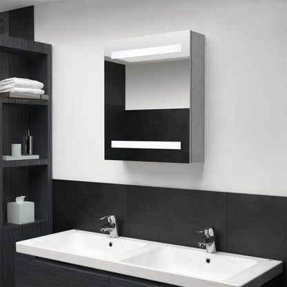 Armadietto Bagno con Specchio e LED Grigio Cemento 50x14x60 cm | homemem39