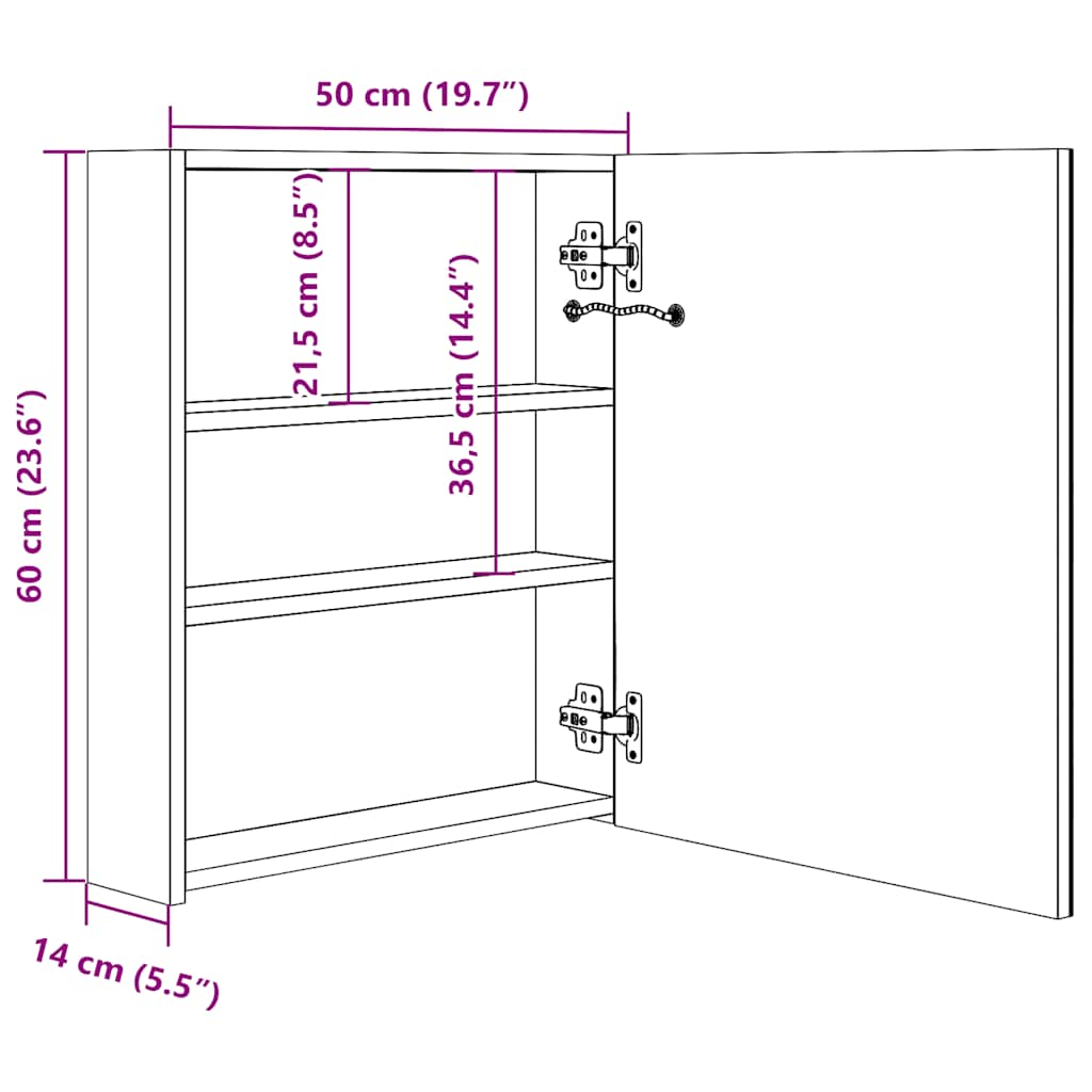 Armadietto Bagno con Specchio e LED Grigio Lucido 50x14x60 cm | homemem39