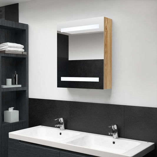 Armadietto Bagno con Specchio e LED Rovere 50x14x60 cm | homemem39