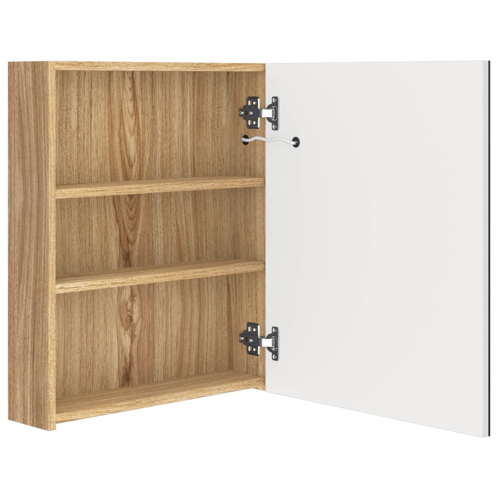 Armadietto Bagno con Specchio e LED Bianco e Rovere 50x14x60 cm - homemem39