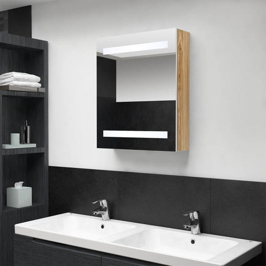 Armadietto Bagno con Specchio e LED Bianco e Rovere 50x14x60 cm - homemem39