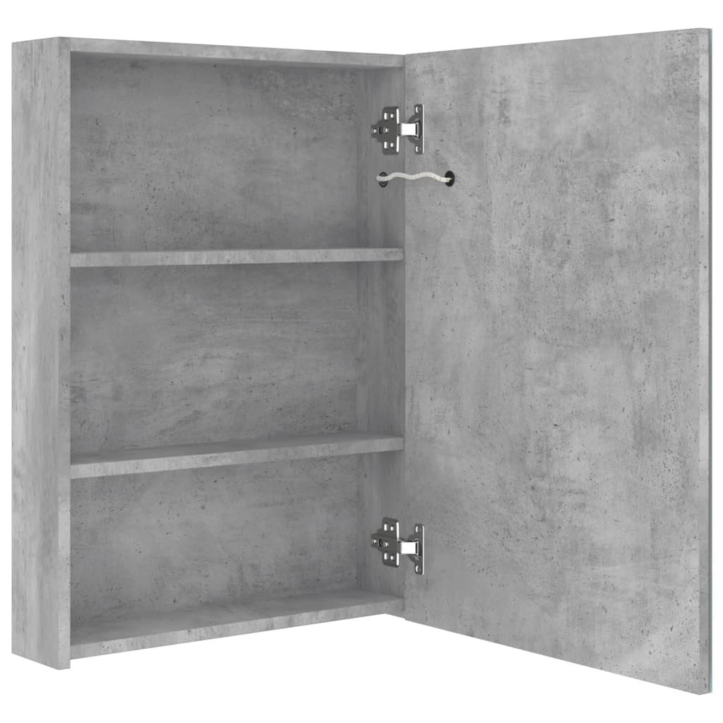 Armadietto Bagno con Specchio e LED Grigio Cemento 50x13x70 cm | homemem39