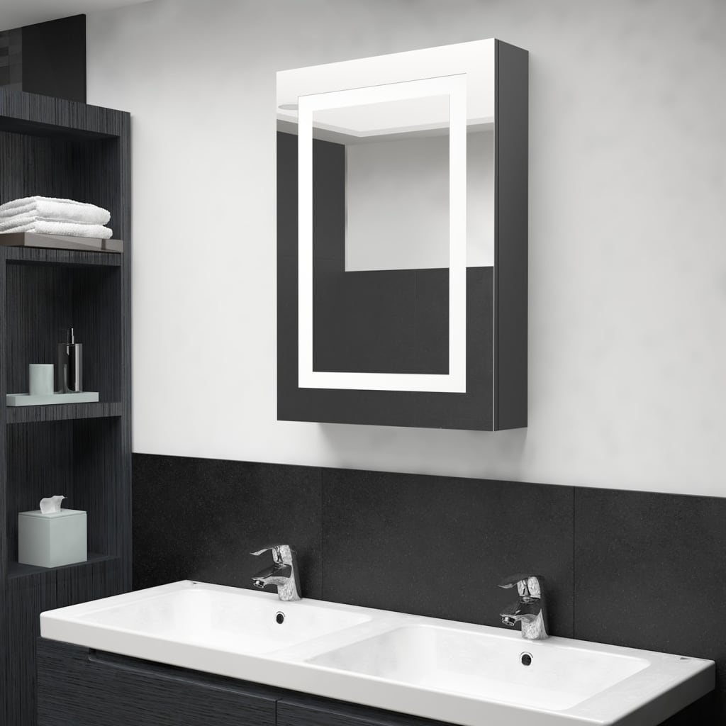 Armadietto Bagno con Specchio e LED Grigio 50x13x70 cm | homemem39