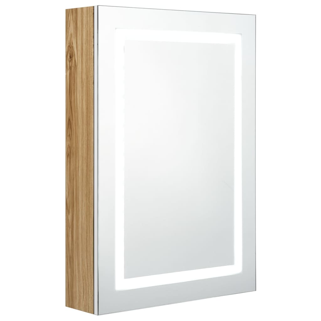 Armadietto Bagno con Specchio e LED Bianco e Rovere 50x13x70 cm | homemem39
