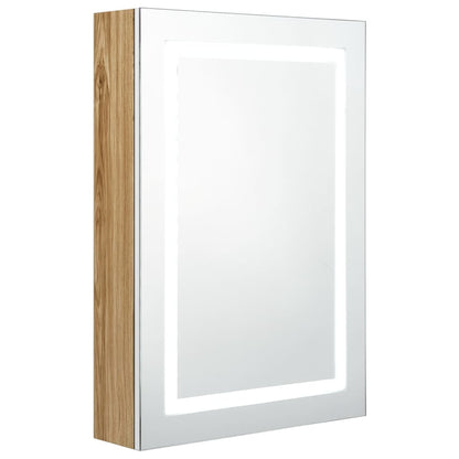 Armadietto Bagno con Specchio e LED Bianco e Rovere 50x13x70 cm | homemem39