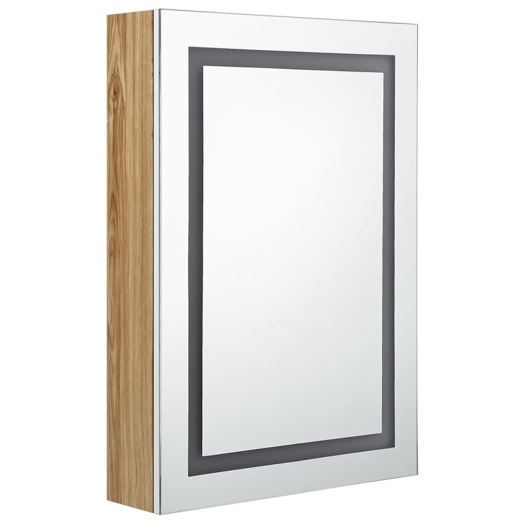 Armadietto Bagno con Specchio e LED Bianco e Rovere 50x13x70 cm | homemem39