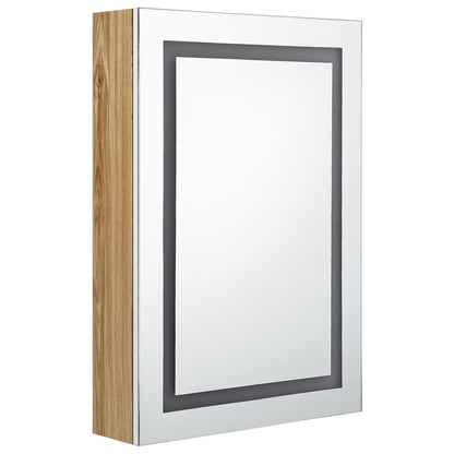 Armadietto Bagno con Specchio e LED Bianco e Rovere 50x13x70 cm | homemem39