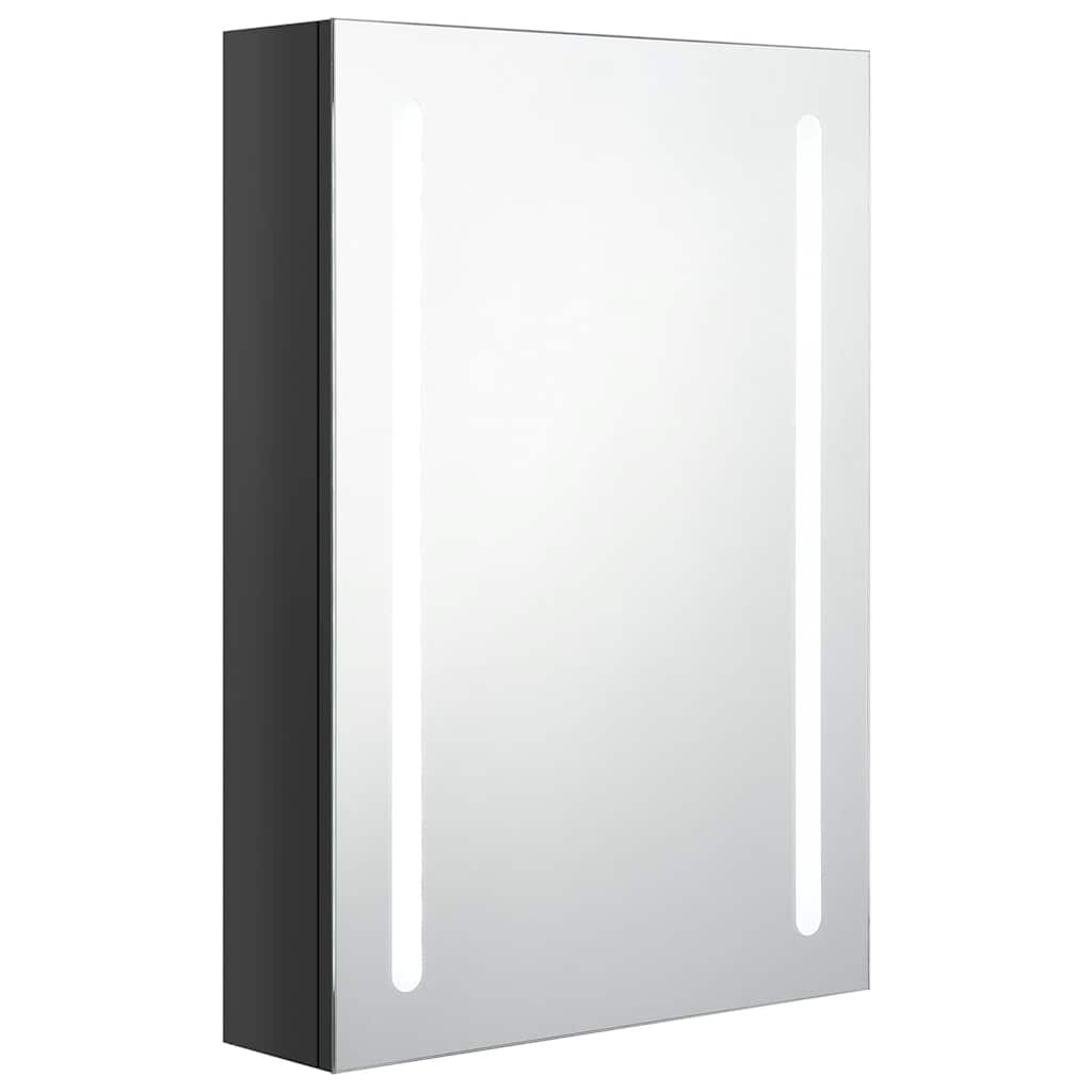 Armadietto Bagno con Specchio e LED Nero Lucido 50x13x70 cm | homemem39