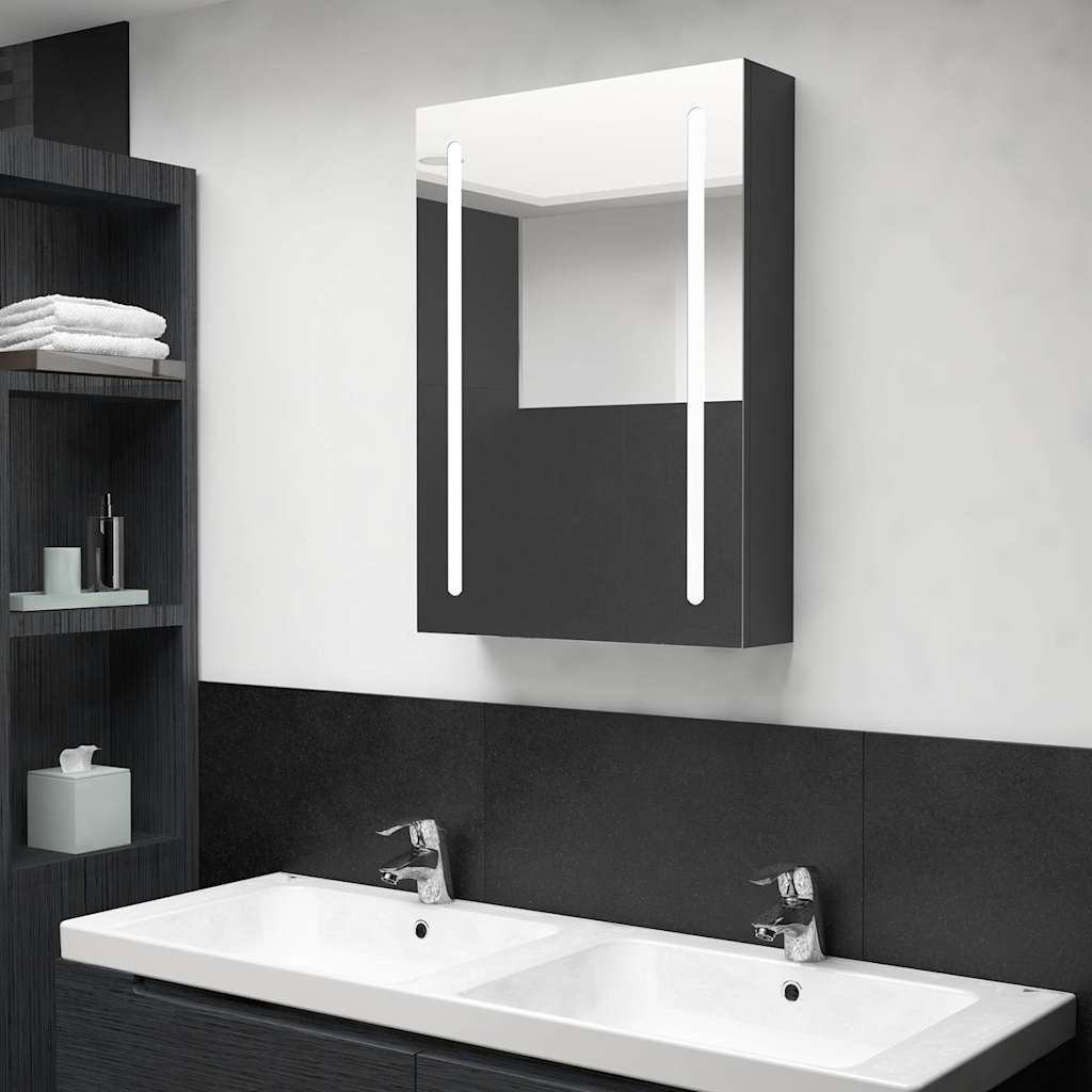 Armadietto Bagno con Specchio e LED Nero Lucido 50x13x70 cm | homemem39
