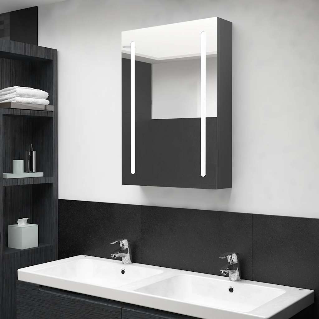 Armadietto Bagno con Specchio e LED Grigio 50x13x70 cm | homemem39