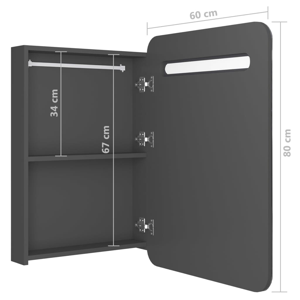 Armadietto Bagno con Specchio e LED Grigio 60x11x80 cm | homemem39