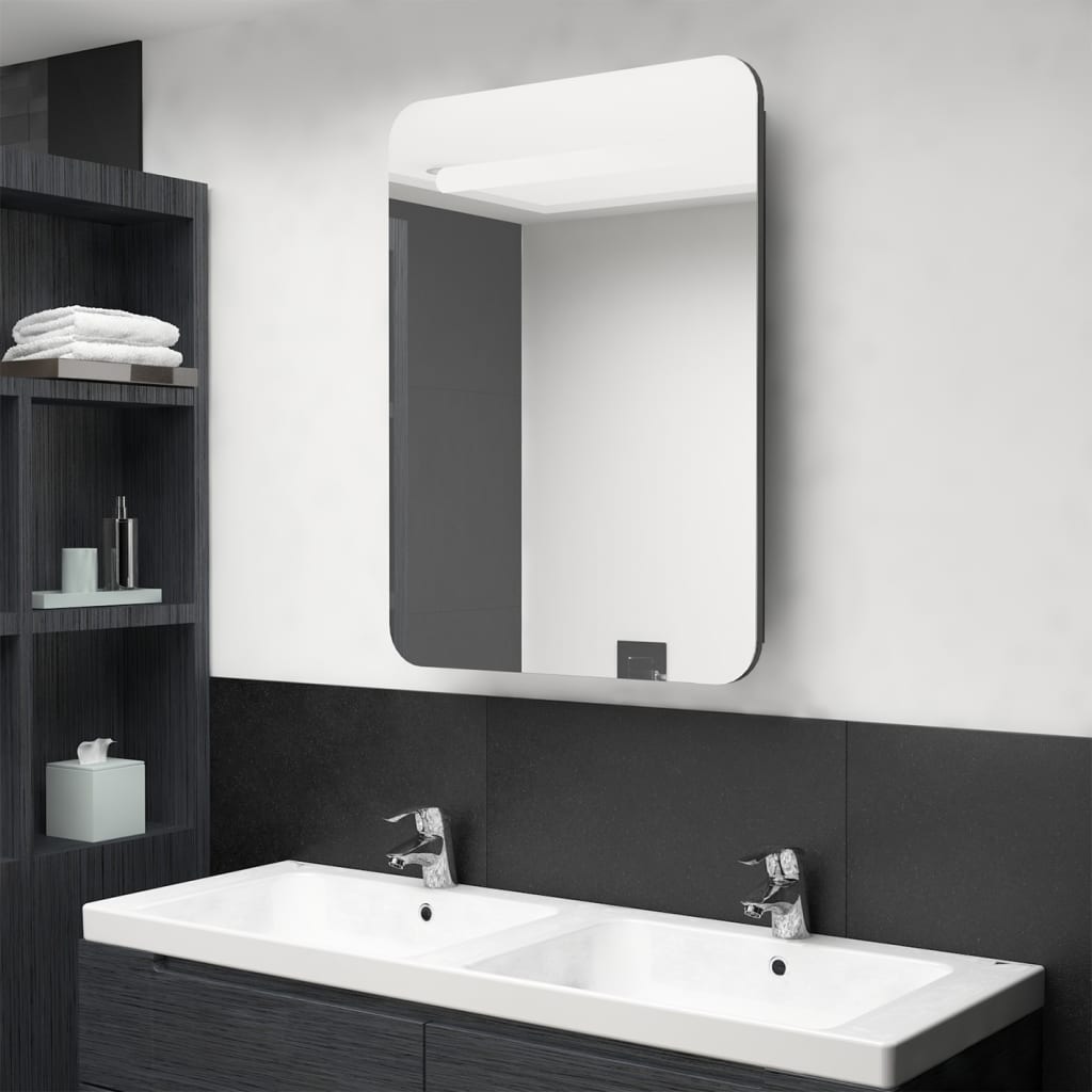 Armadietto Bagno con Specchio e LED Grigio 60x11x80 cm | homemem39