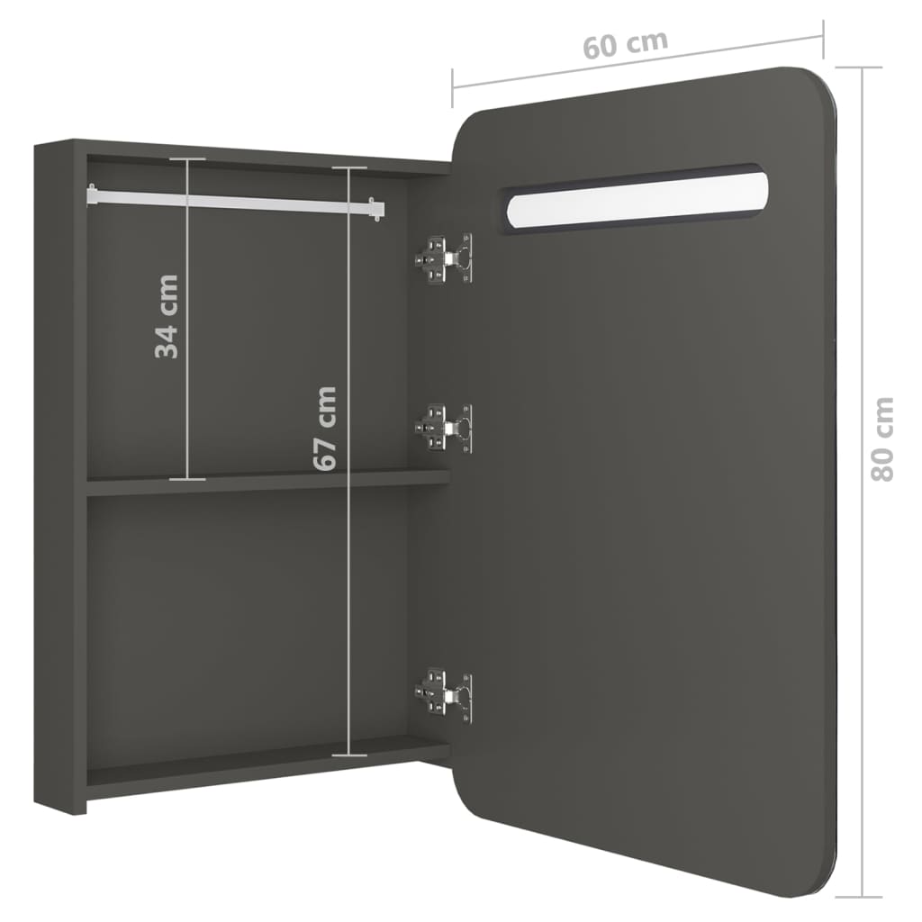 Armadietto Bagno con Specchio e LED Antracite 60x11x80 cm | homemem39
