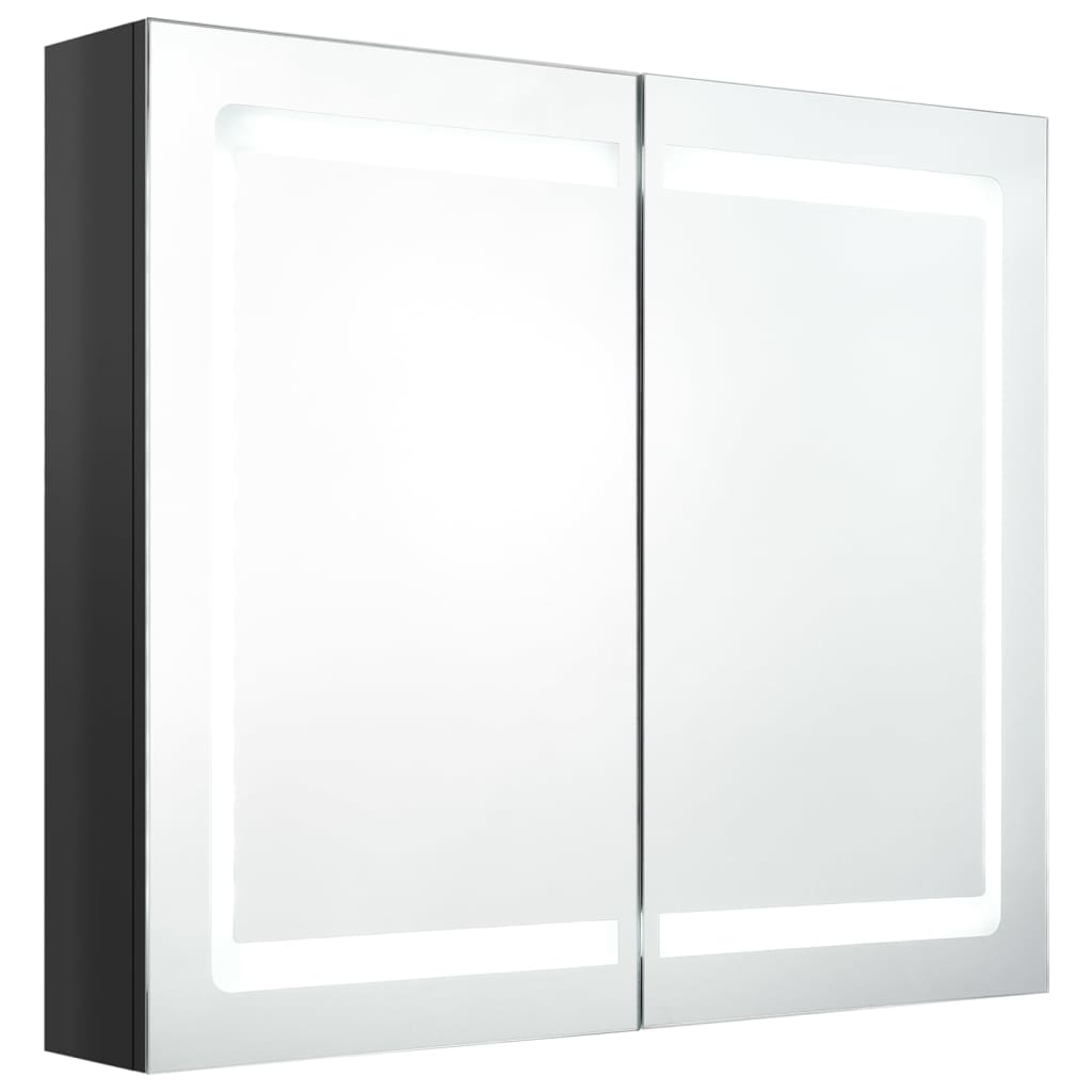 Armadietto Bagno con Specchio e LED Nero Lucido 80x12x68 cm | homemem39