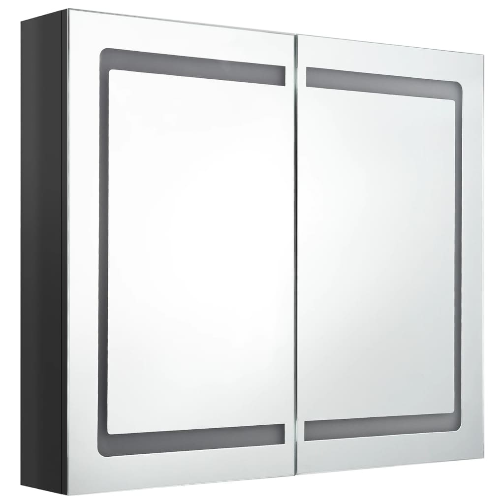 Armadietto Bagno con Specchio e LED Nero Lucido 80x12x68 cm | homemem39