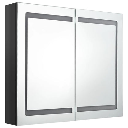 Armadietto Bagno con Specchio e LED Nero Lucido 80x12x68 cm | homemem39