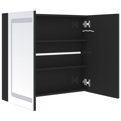 Armadietto Bagno con Specchio e LED Nero Lucido 80x12x68 cm | homemem39