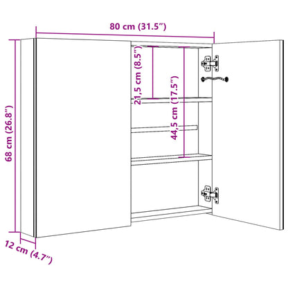 Armadietto Bagno con Specchio e LED Nero Lucido 80x12x68 cm | homemem39