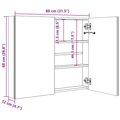 Armadietto Bagno con Specchio e LED Grigio 80x12x68 cm | homemem39