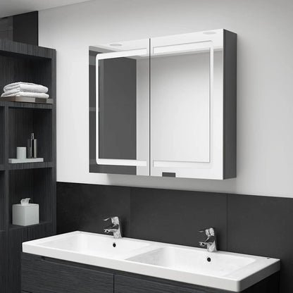Armadietto Bagno con Specchio e LED Grigio 80x12x68 cm | homemem39