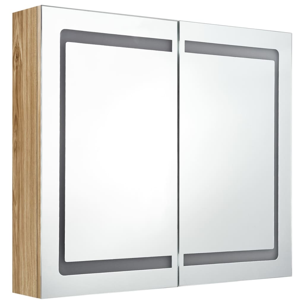 Armadietto Bagno con Specchio e LED Rovere 80x12x68 cm | homemem39