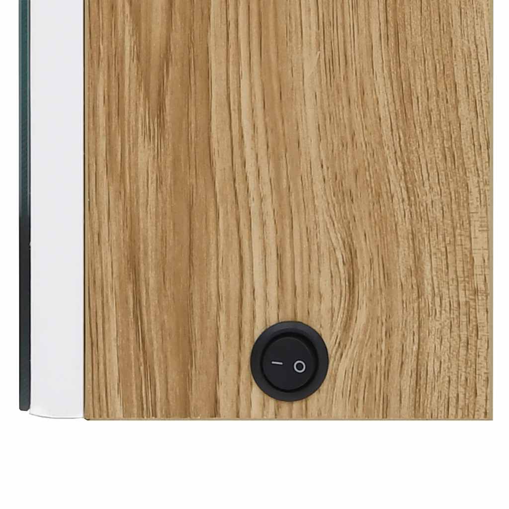 Armadietto Bagno con Specchio e LED Bianco e Rovere 80x12x68 cm | homemem39