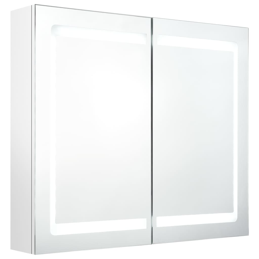 Armadietto Bagno con Specchio e LED Bianco Lucido 80x12x68 cm | homemem39