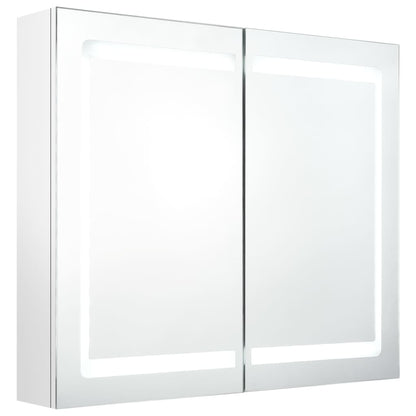 Armadietto Bagno con Specchio e LED Bianco Lucido 80x12x68 cm | homemem39