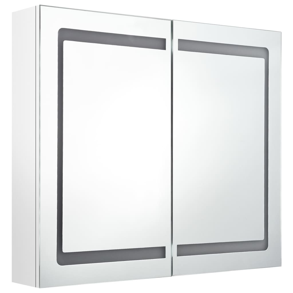 Armadietto Bagno con Specchio e LED Bianco Lucido 80x12x68 cm | homemem39