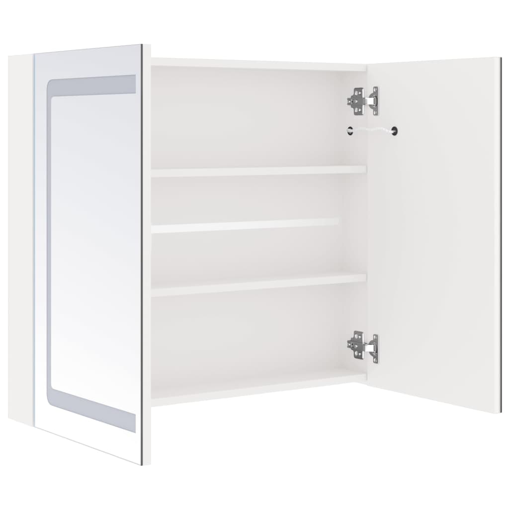 Armadietto Bagno con Specchio e LED Bianco Lucido 80x12x68 cm | homemem39