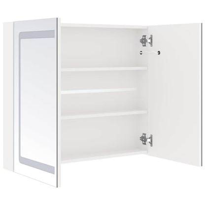Armadietto Bagno con Specchio e LED Bianco Lucido 80x12x68 cm | homemem39