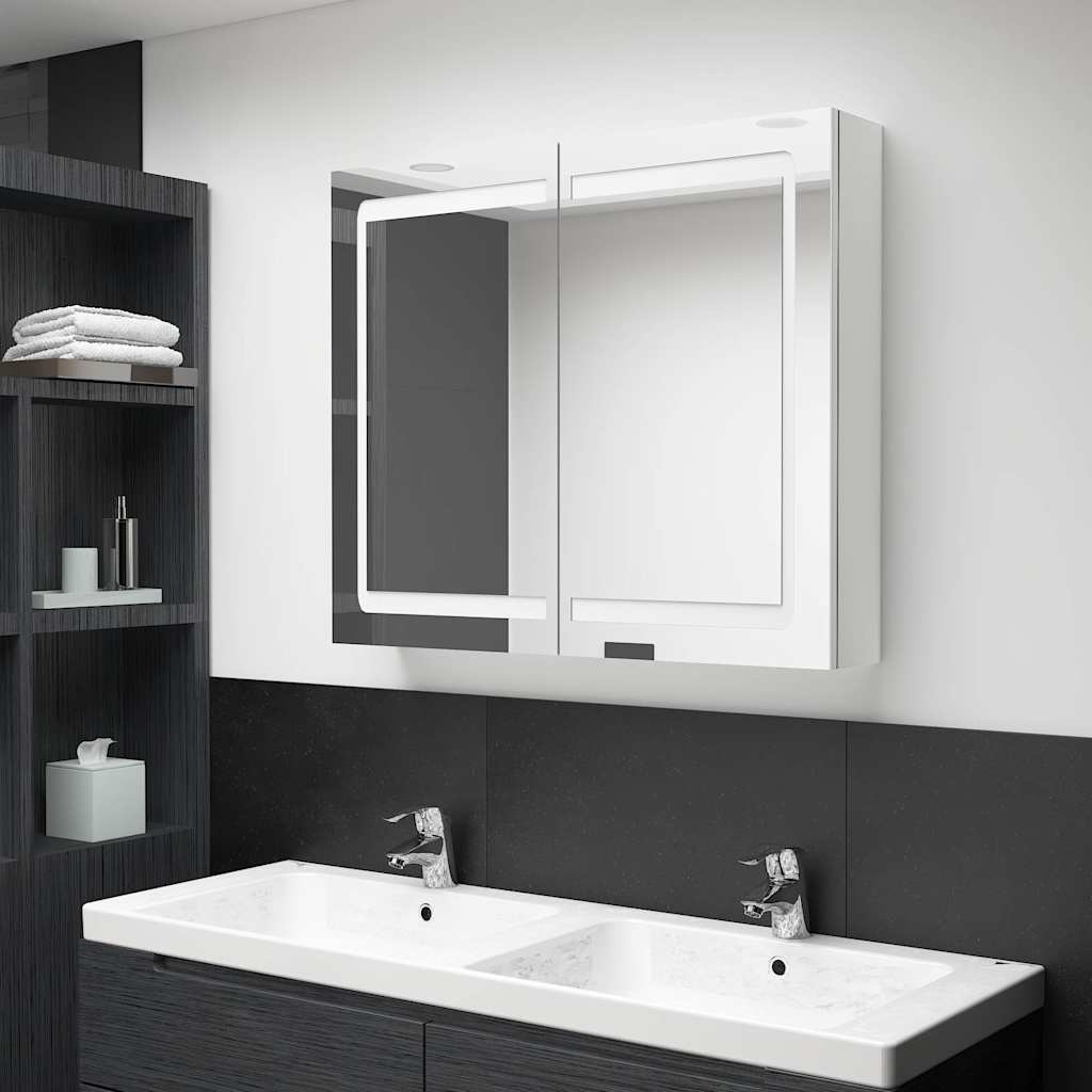Mobiletto per specchio da bagno Bianco Lucido 80 x 12 x 68 cm
