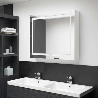 Mobiletto per specchio da bagno Bianco Lucido 80 x 12 x 68 cm
