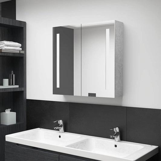 Armadietto Bagno con Specchio e LED Grigio Cemento 62x14x60 cm | homemem39