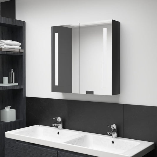 Armadietto Bagno con Specchio e LED Nero Lucido 62x14x60 cm | homemem39