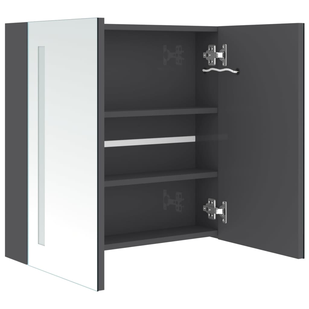 Armadietto Bagno con Specchio e LED Grigio Lucido 62x14x60 cm | homemem39