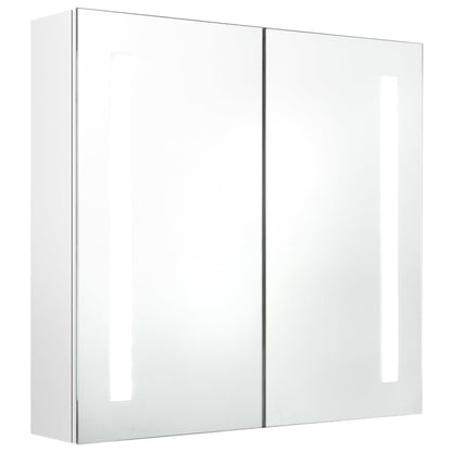 Armadietto Bagno con Specchio e LED Bianco Lucido 62x14x60 cm | homemem39