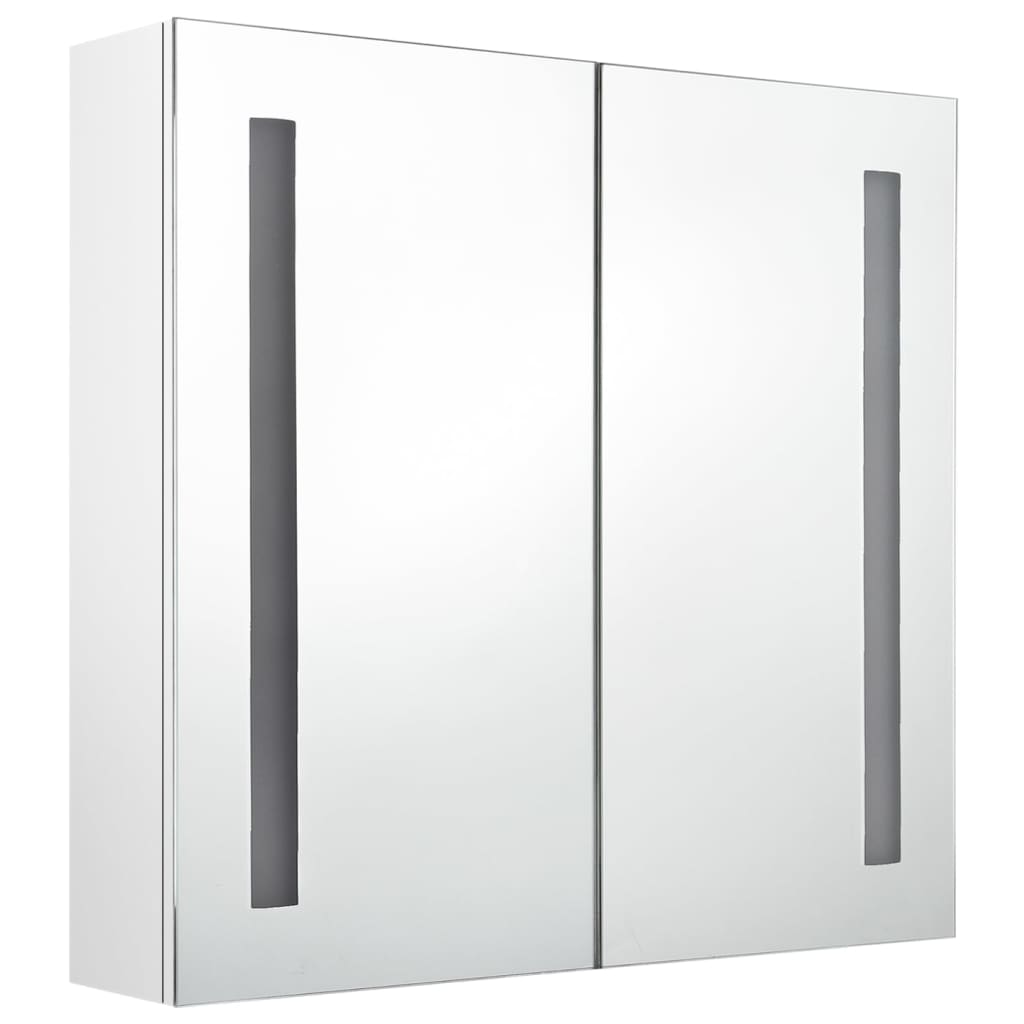 Armadietto Bagno con Specchio e LED Bianco Lucido 62x14x60 cm | homemem39
