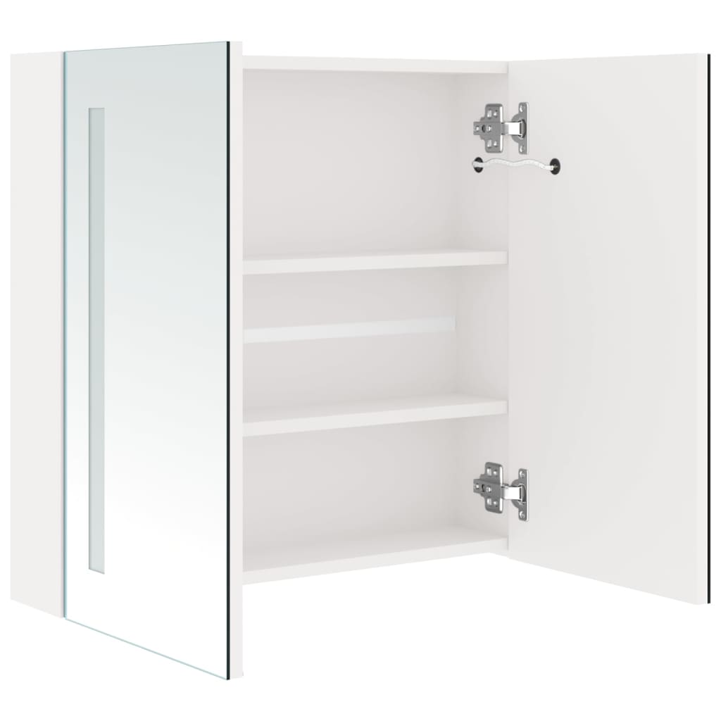 Armadietto Bagno con Specchio e LED Bianco Lucido 62x14x60 cm | homemem39
